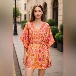 Floral V-Neck Kimono Dress